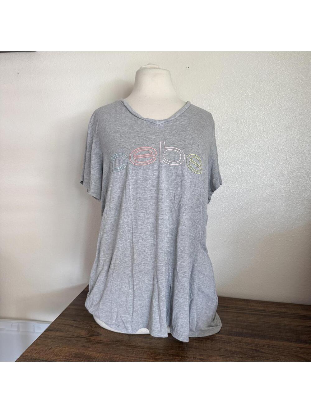 Bebe Sport Woman's Gray Logo T-Shirt Size 2X